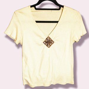V-Neck Top with Jewelled Neckline